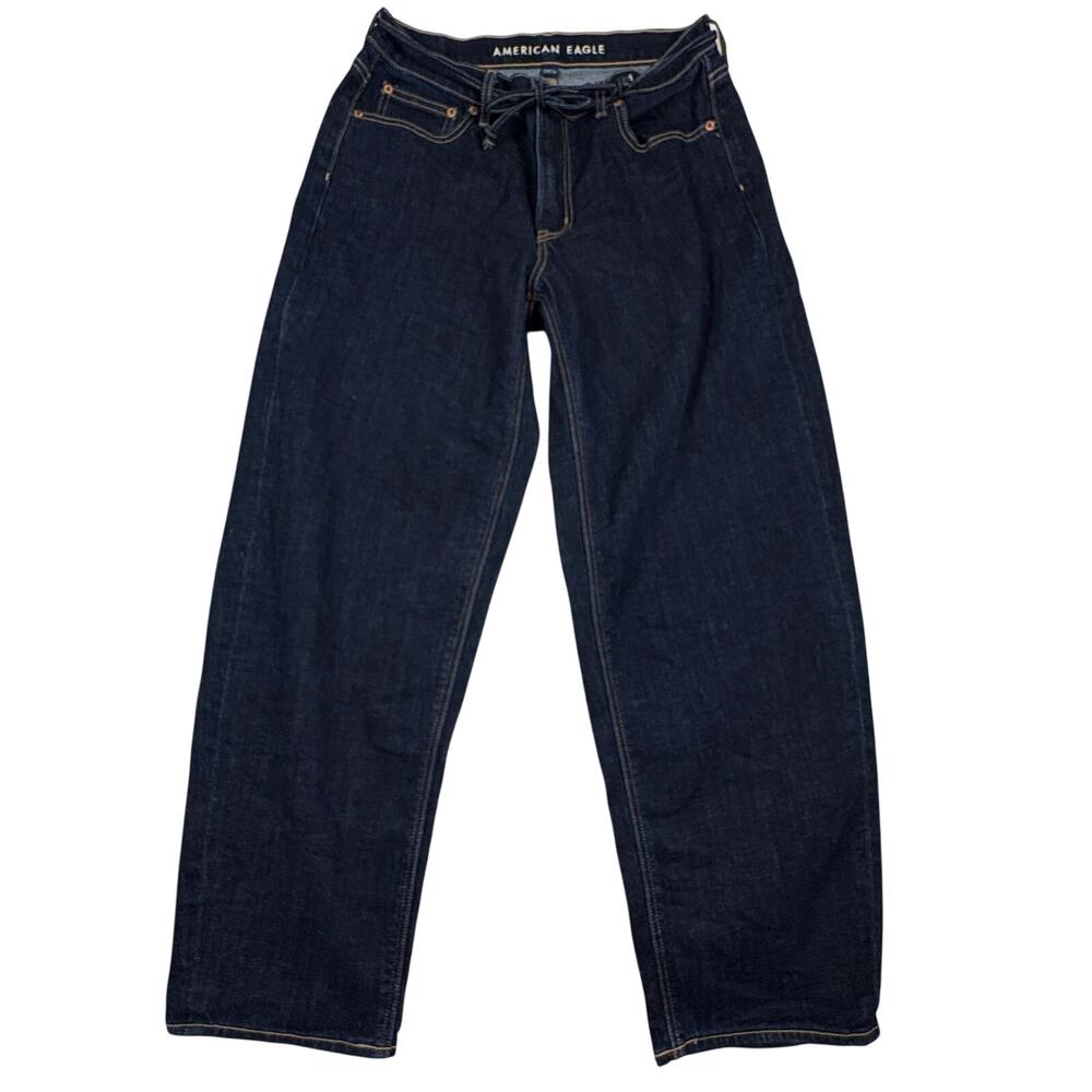 American Eagle Barrel Jeans Women's 6 Long Dark Wash Boho Chic Minimalist NWOT